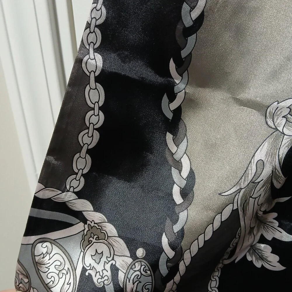Dennis Basso Large Shawl Black and Silver Ropes and Tassels